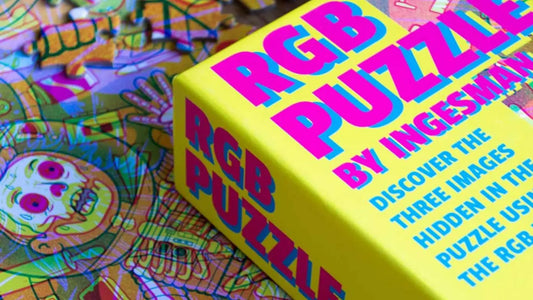 Caja del Puzzle RGB de Ingesman con ilustración del diseño y lentes RGB incluidos