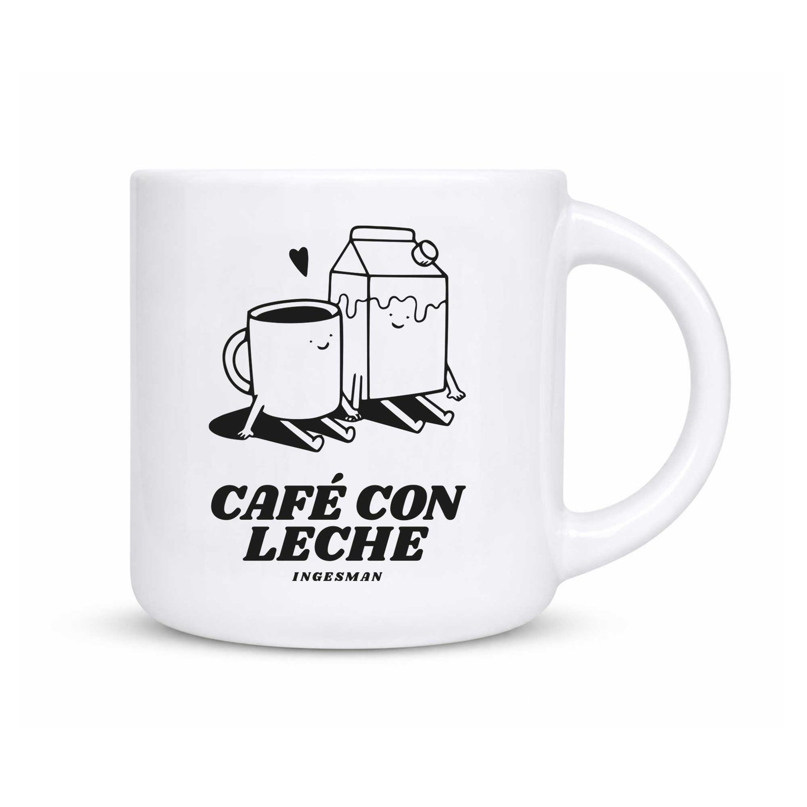 Tazón Café con Leche de Ingesman, 380 ml, ilustración de una taza de café abrazando un envase de leche