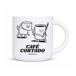 Tazón Café Cortado de Ingesman, 380 ml, ilustración de una taza de café con katana enfrentando a un vaso asustado