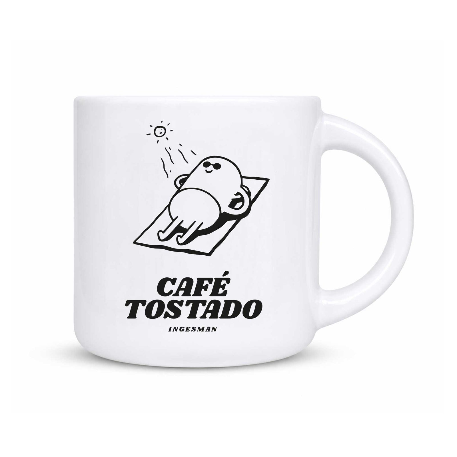 Tazón Café Tostado de Ingesman, 380 ml, ilustración de una taza de café tomando sol con lentes de sol