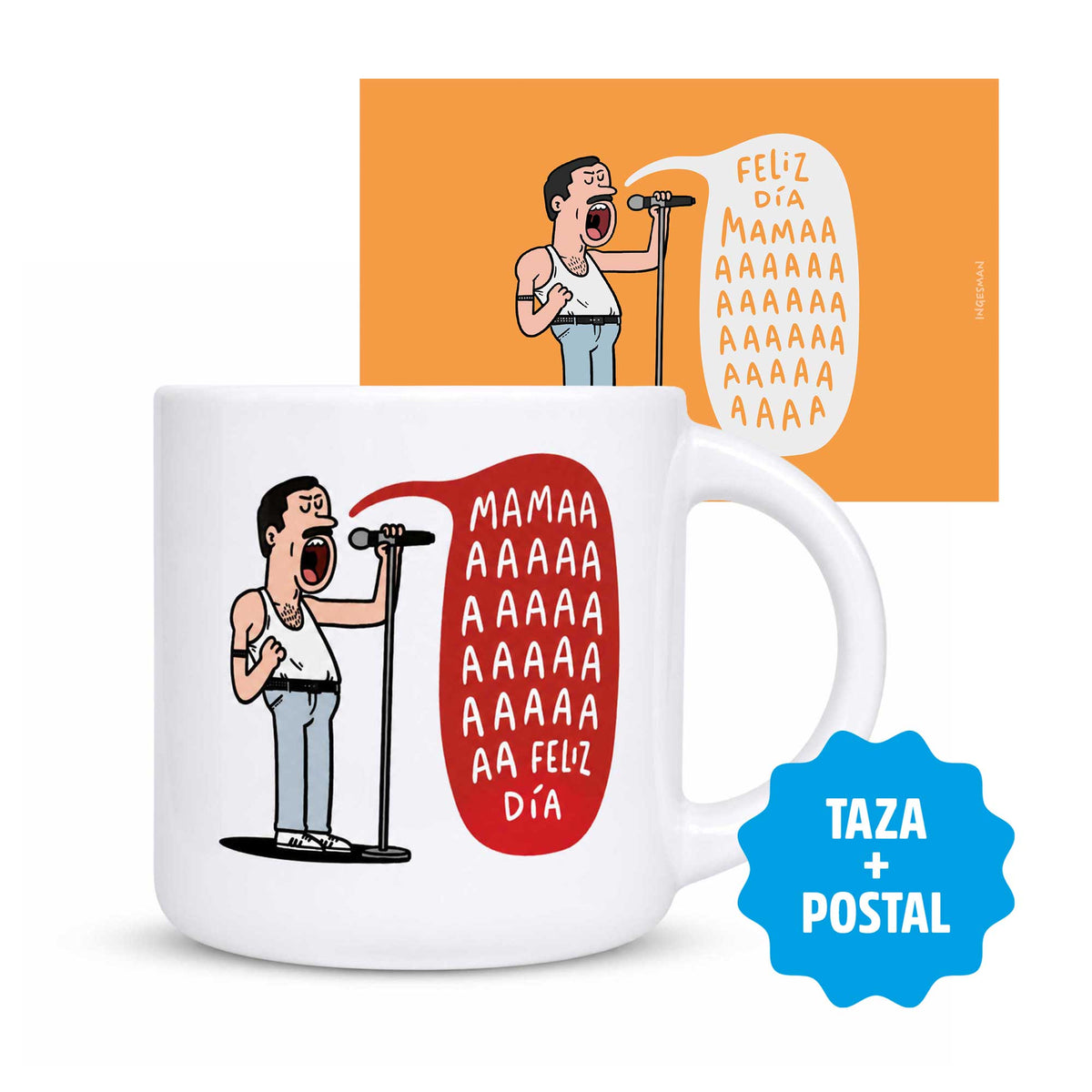 Pack Tazón “Feliz día mamáaa” + Postal — Edición Especial