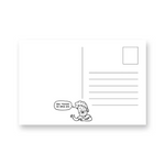 Reverso en blanco de la postal Ingesman, plantilla para escribir con ilustración de personaje despidiéndose y frase 'Que tengas un buen día'