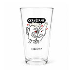 Vaso cervecero Cervézame de Ingesman, 470 cc, ilustración de un jarro y una botella abrazándose