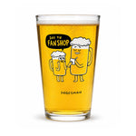 Vaso cervecero Soy tu Fanchop de Ingesman servido con cerveza, ilustración de dos jarros de cerveza
