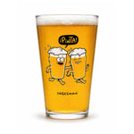 Vaso cervecero Pinta de Ingesman servido con cerveza, ilustración de dos jarros de cerveza caminando